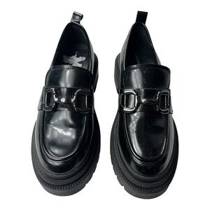 Madden Girl Women’s Chunky Black Loafers with Silver Accents - Size 7.5